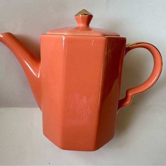 Gracie’s Teaware Ceramic Teapot 32 Oz Peach/Gold NWOT - Picture 1 of 8